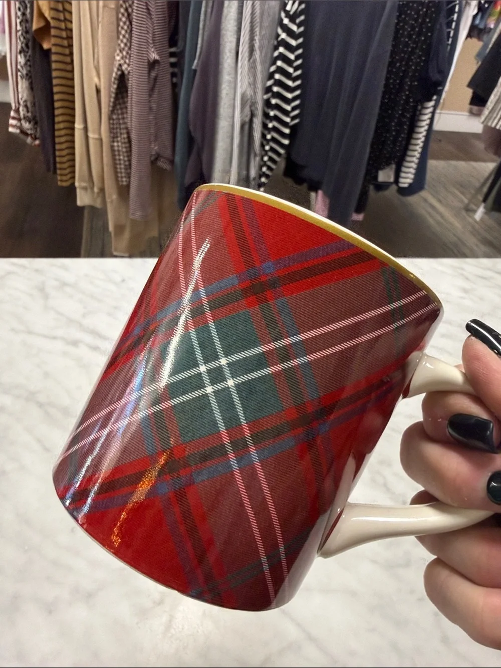 Williams Sonoma Tartan Plaid Christmas Holiday Trending Coffee Cup Mug Set of 2